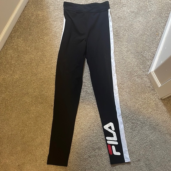 fila girls black leggings with white stripes with logo - Picture 1 of 1